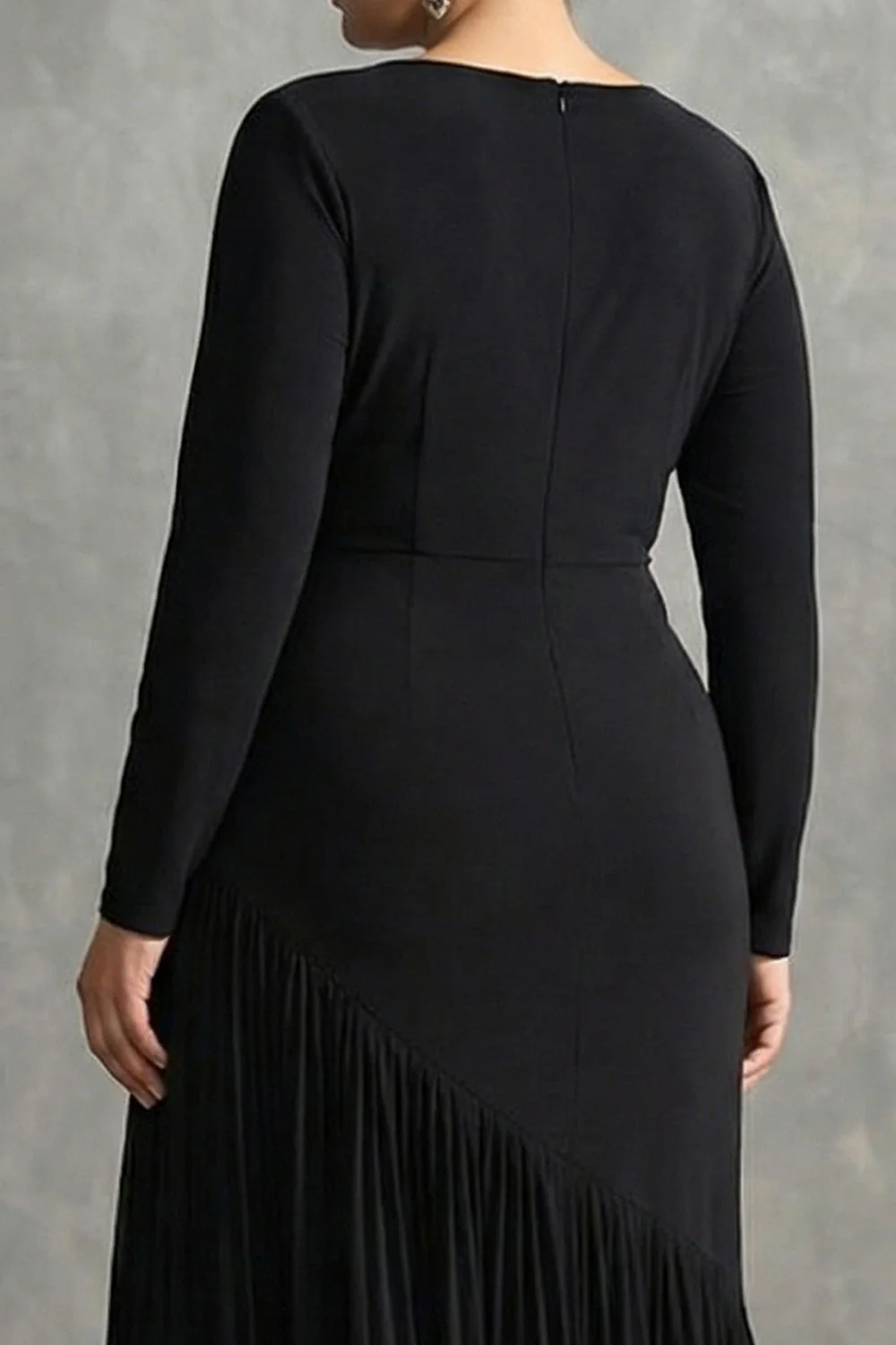 Robe formelle plissée en crepé noir en chiffon sirène, taille plus, avec volants - Image 4