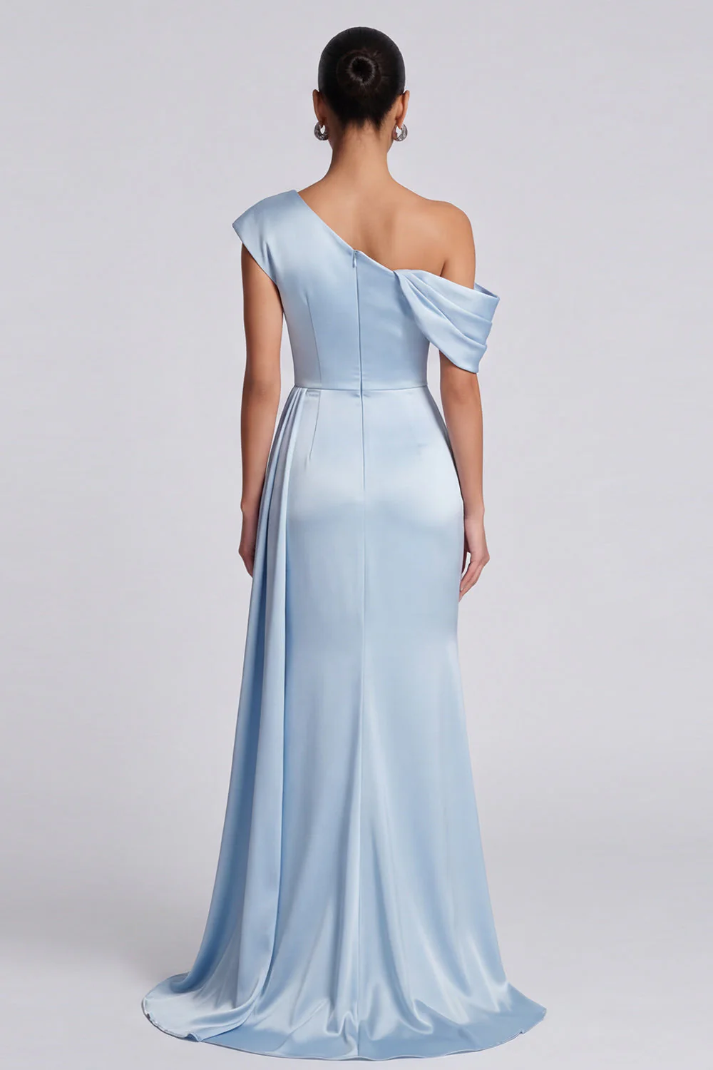 Robe formelle sirène bleu ciel froncée avec fente - Image 2