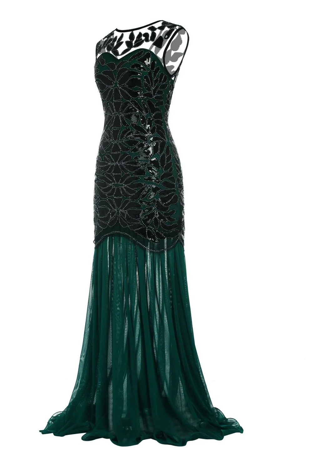 Robe Formelle Sirène Gatsby Flapper Vert foncé - Image 3