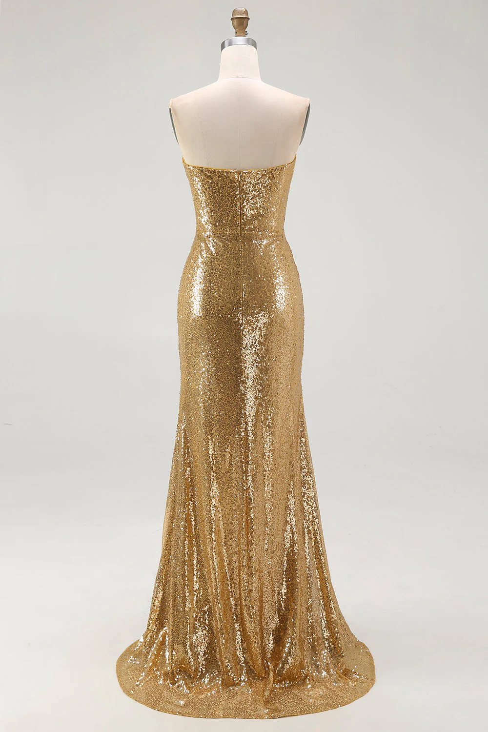 Robe formelle sirène sans bretelles à paillettes dorées scintillantes avec fente - Image 4