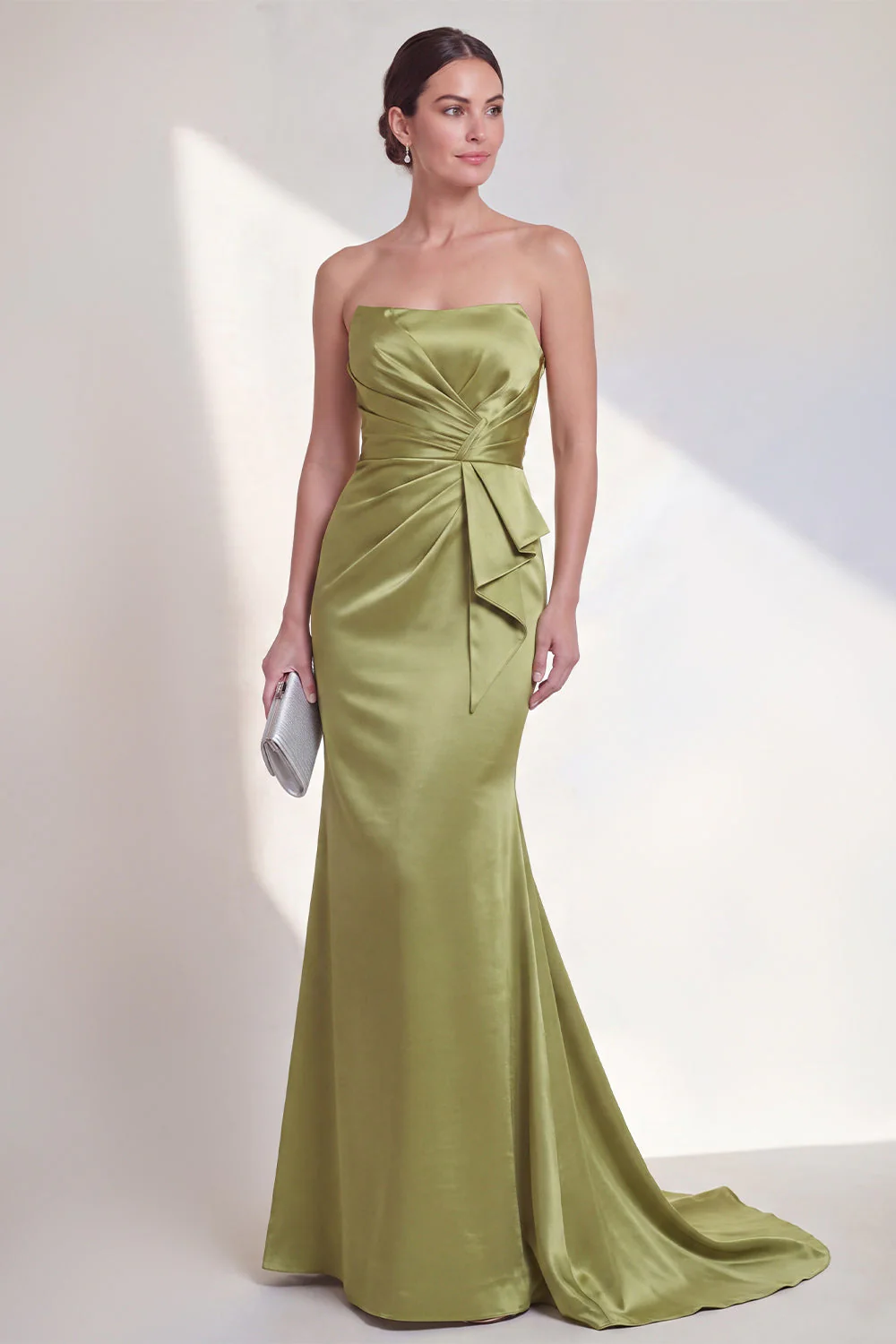 Robe formelle sirène verte à fronçons sans bustiers