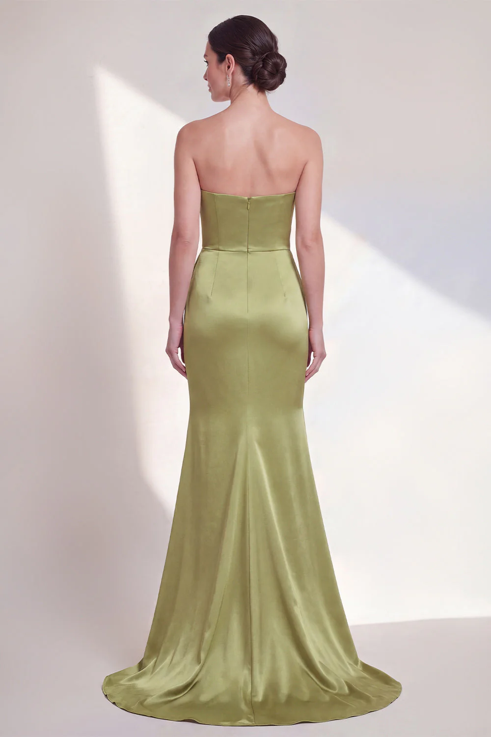 Robe formelle sirène verte à fronçons sans bustiers - Image 2