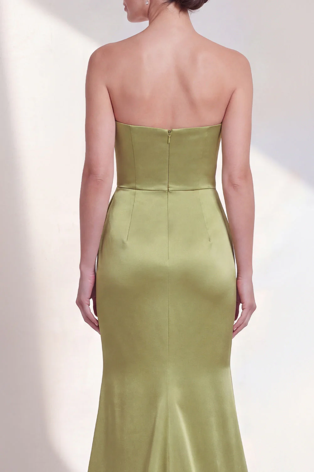 Robe formelle sirène verte à fronçons sans bustiers - Image 4