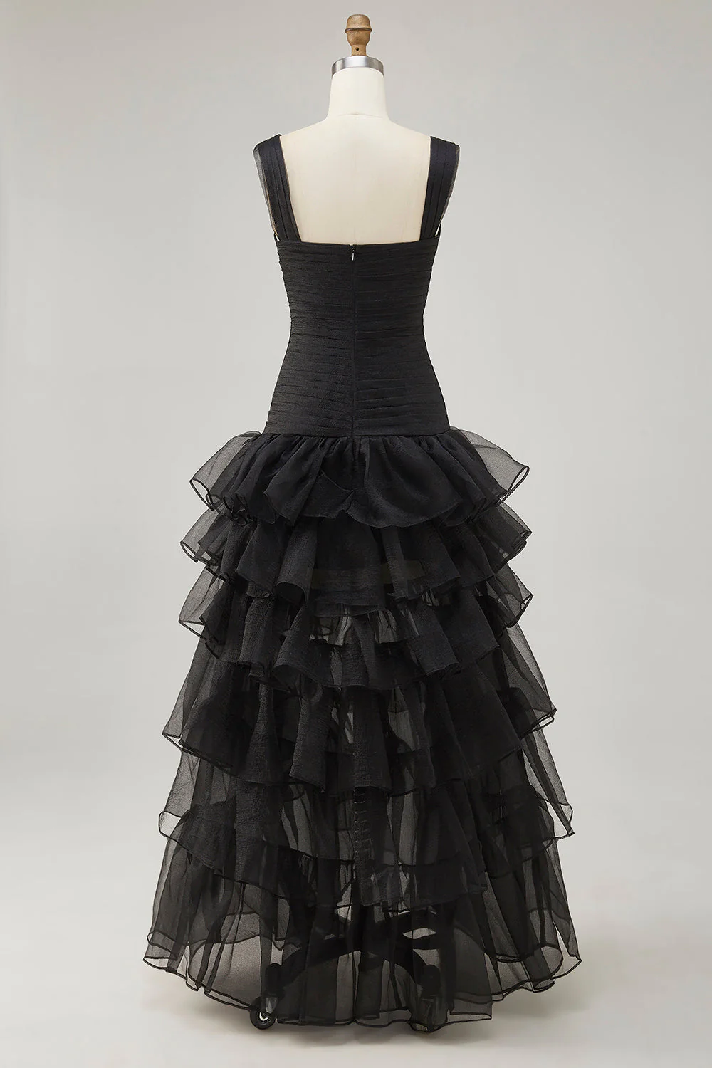 Robe formelle noire à volants en organza - Image 3