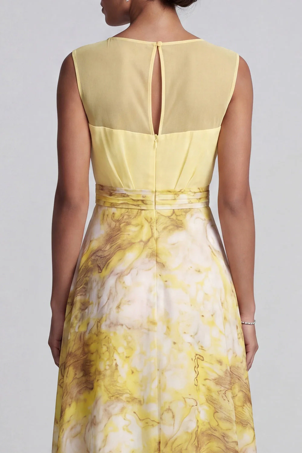 Robe jaune A Line, à col bateau, longue robe fleurie, de la mère de la mariée - Image 5