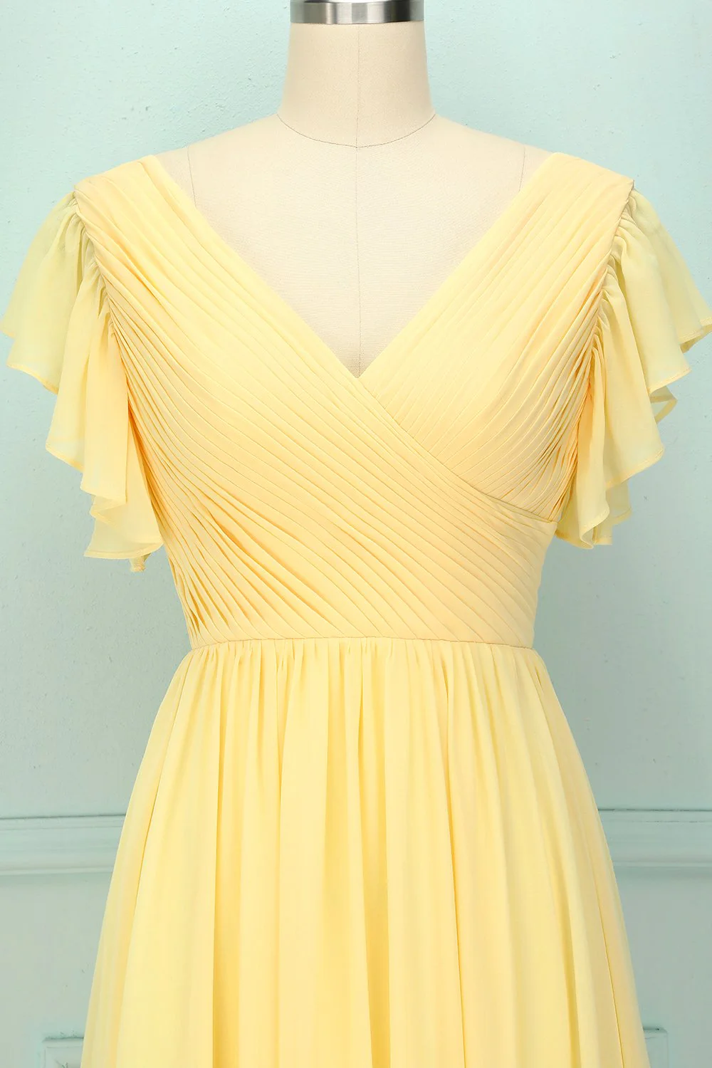 Robe longue à col en V jaune - Image 3