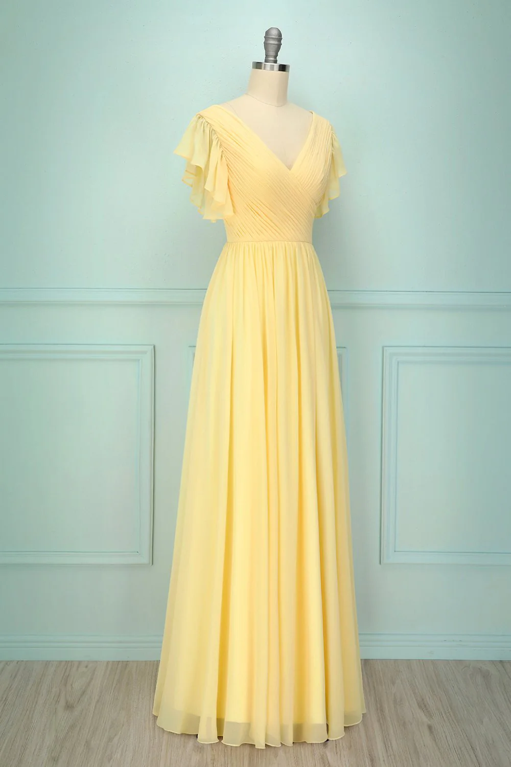 Robe longue à col en V jaune - Image 5