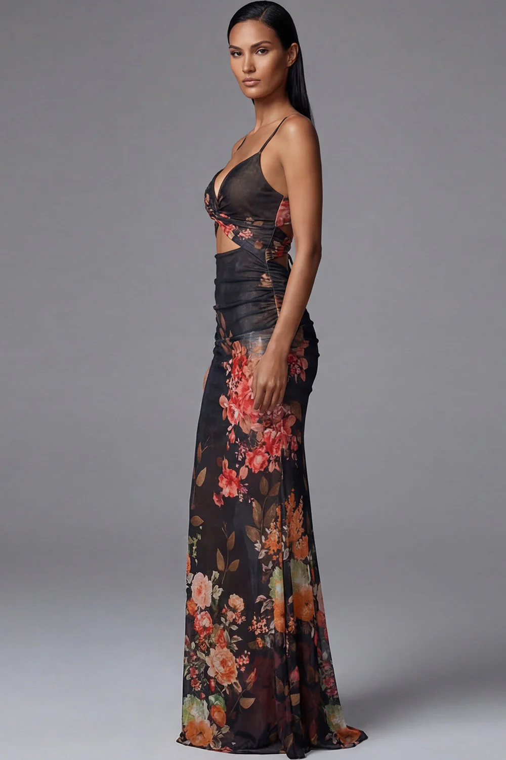Robe longue à fleurs sirène à découpe gaine imprimée - Image 3