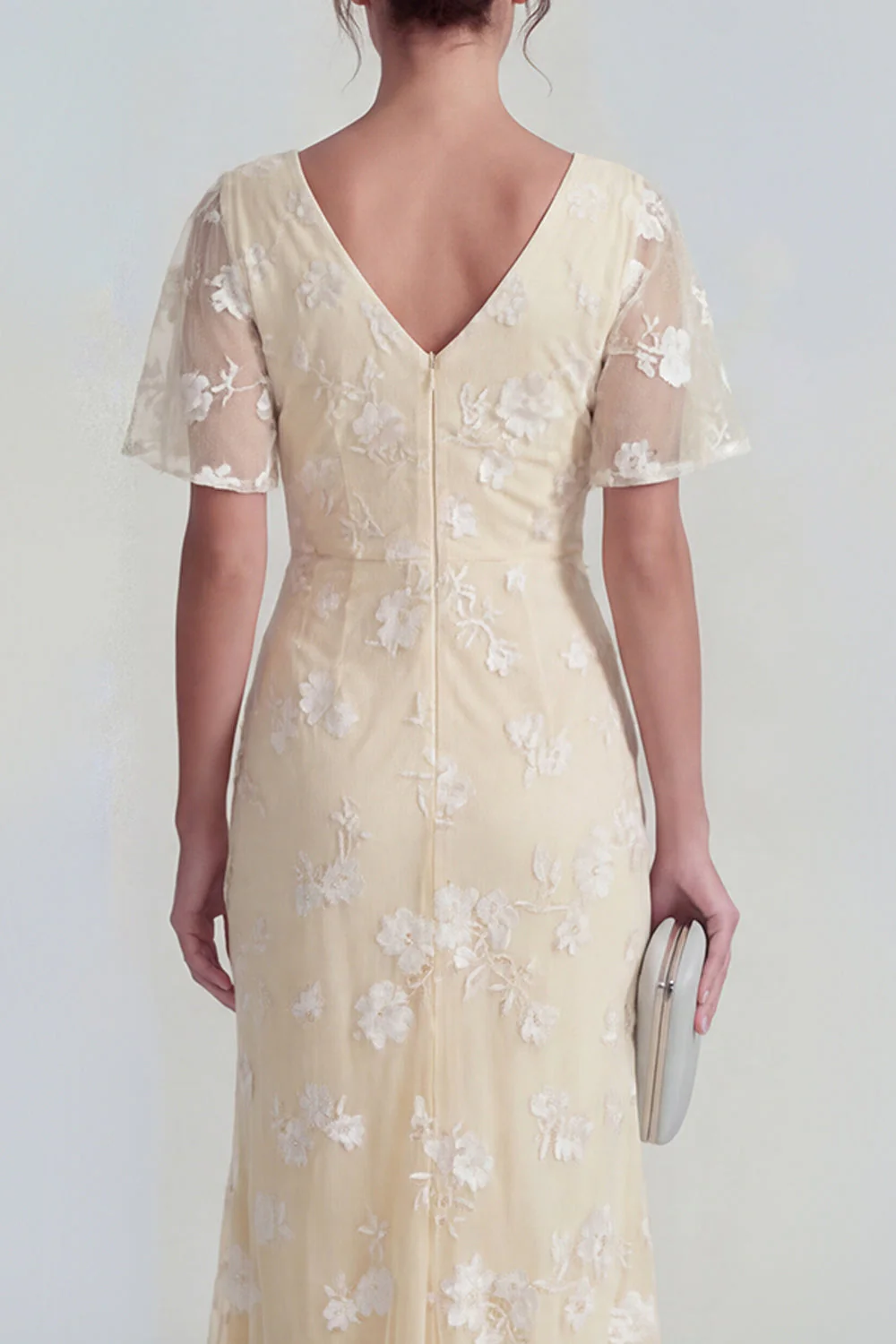 Robe longue à manches courtes fourreau bleu avec fente - Image 17
