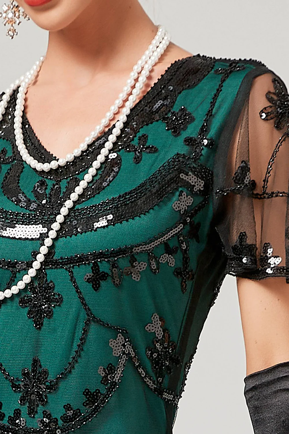 Robe longue à paillettes noir fard à joues des années 20 - Image 18