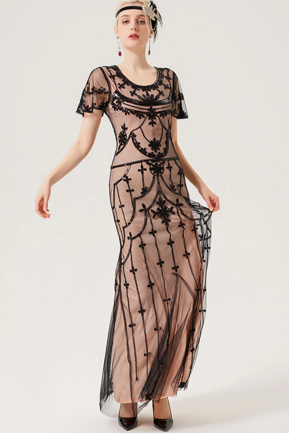 Robe longue à paillettes noir fard à joues des années 20 - Image 2