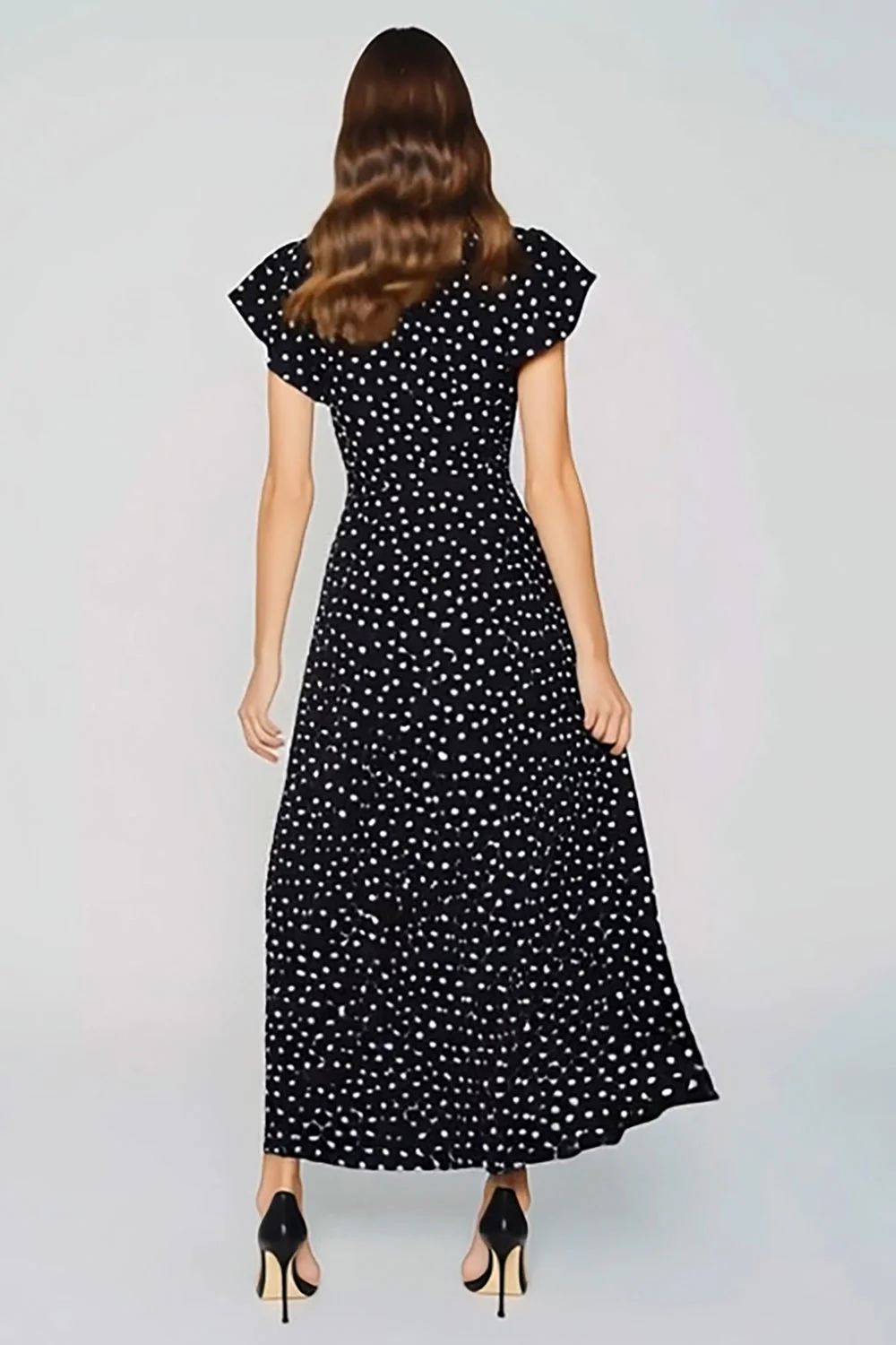 Robe longue à pois noirs blancs à col rond en ligne A - Image 2
