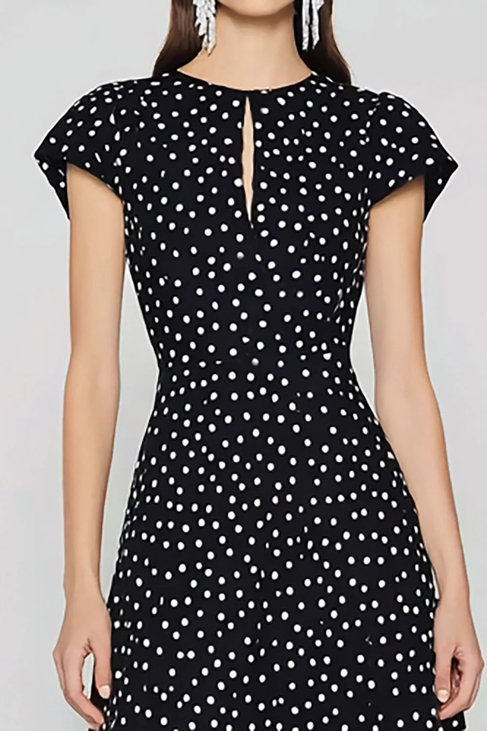 Robe longue à pois noirs blancs à col rond en ligne A - Image 3