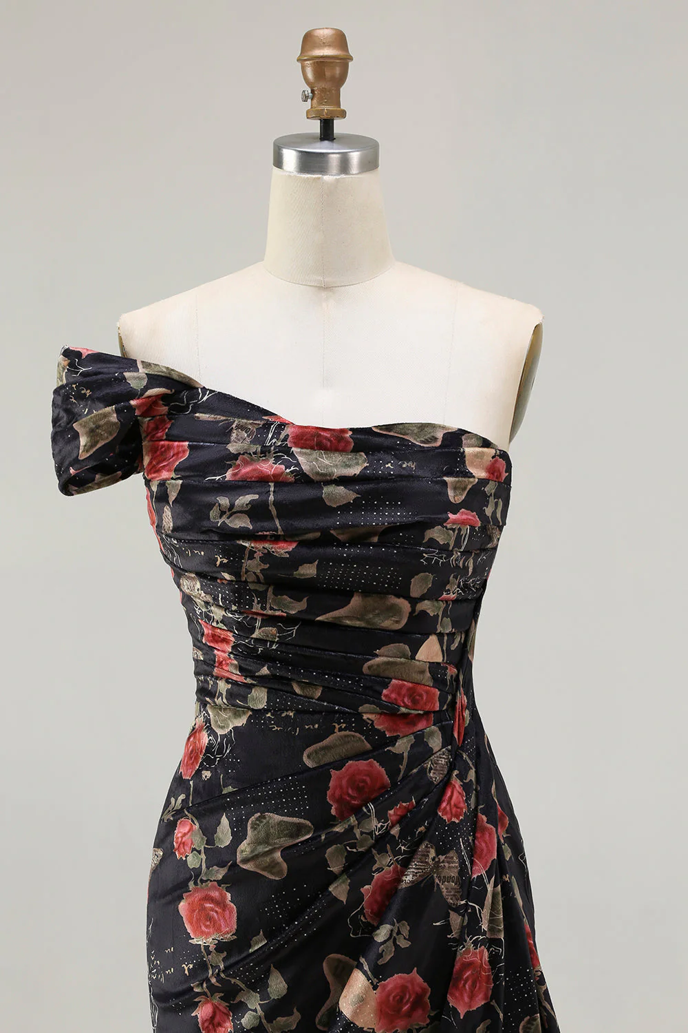 Robe de soirée à motifs floraux à une épaule à fourreau et traîne - Image 13