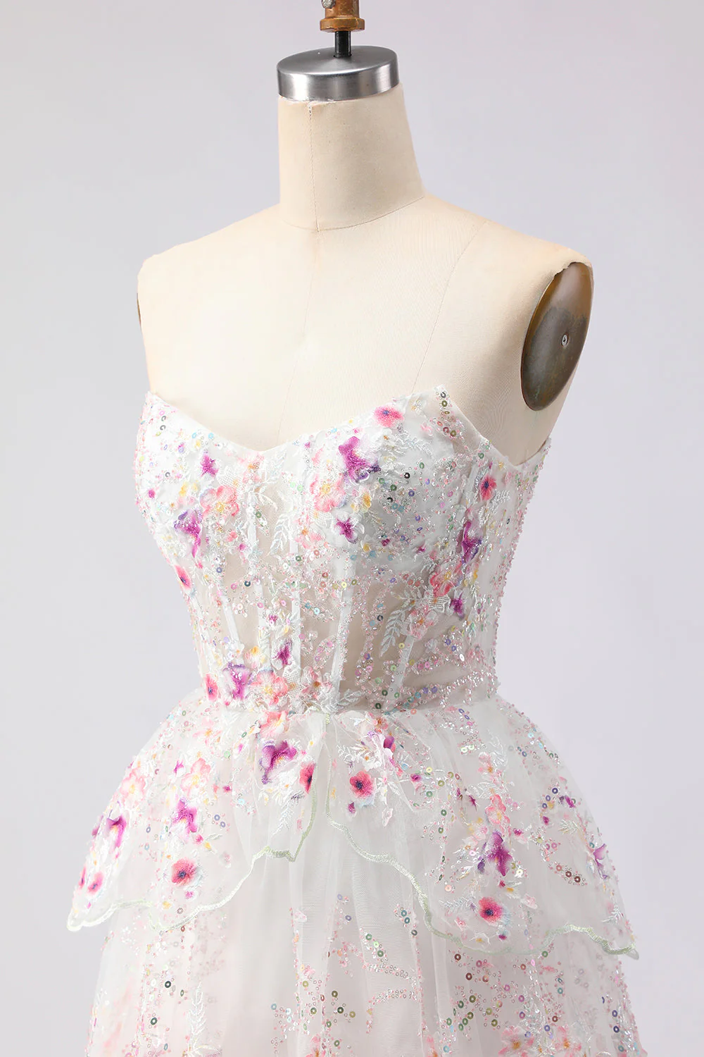 Robe longue de bal à paillettes, en forme de fleurs noires roses, file, filets, avec dentelle dans le dos - Image 11