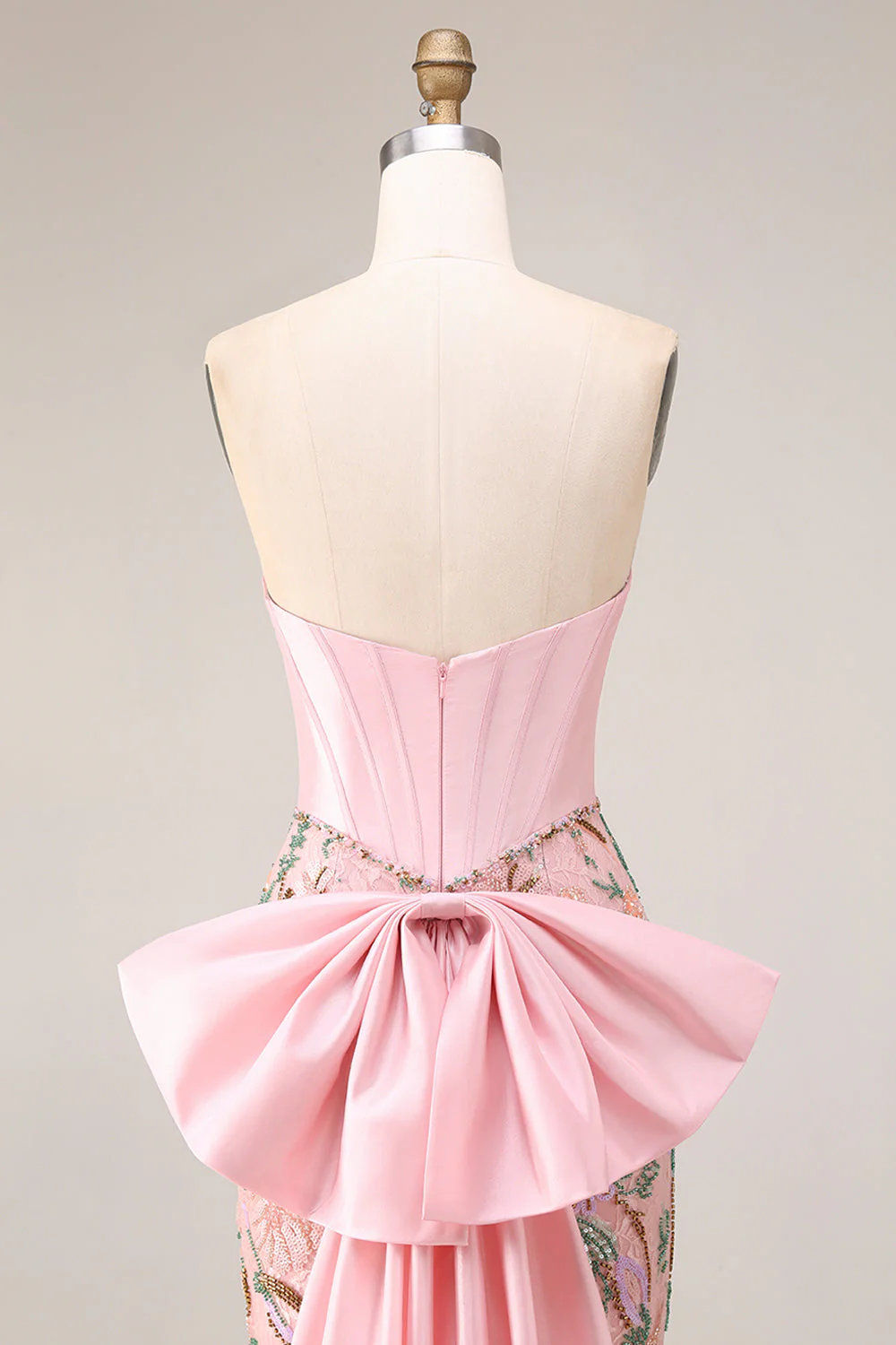 Robe longue de bal de bal de sirène à taille basque applique, rose scintillant - Image 10
