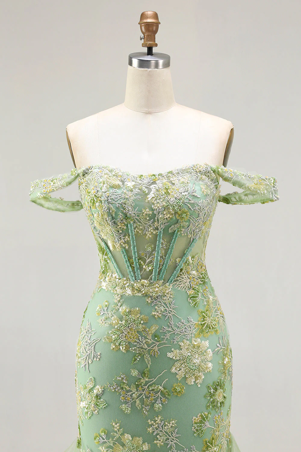 Robe longue de bal de promo à farçard à farçard à perles perlées à perles en corset appliqué avec des volants - Image 14