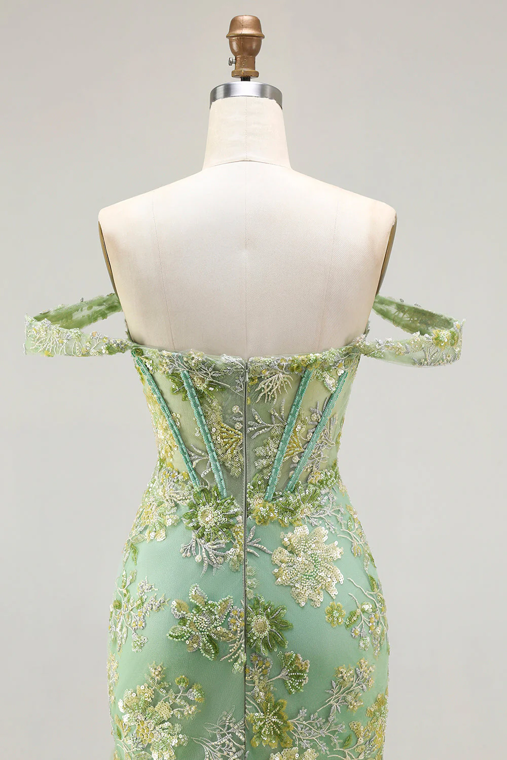 Robe longue de bal de promo à farçard à farçard à perles perlées à perles en corset appliqué avec des volants - Image 15