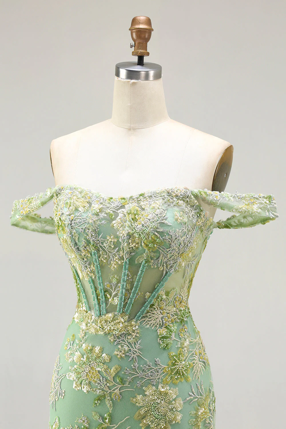 Robe longue de bal de promo à farçard à farçard à perles perlées à perles en corset appliqué avec des volants - Image 16