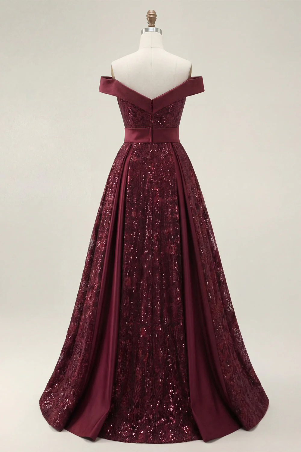 Robe longue de bal de promo à paillettes bourgogne dénudée - Image 4