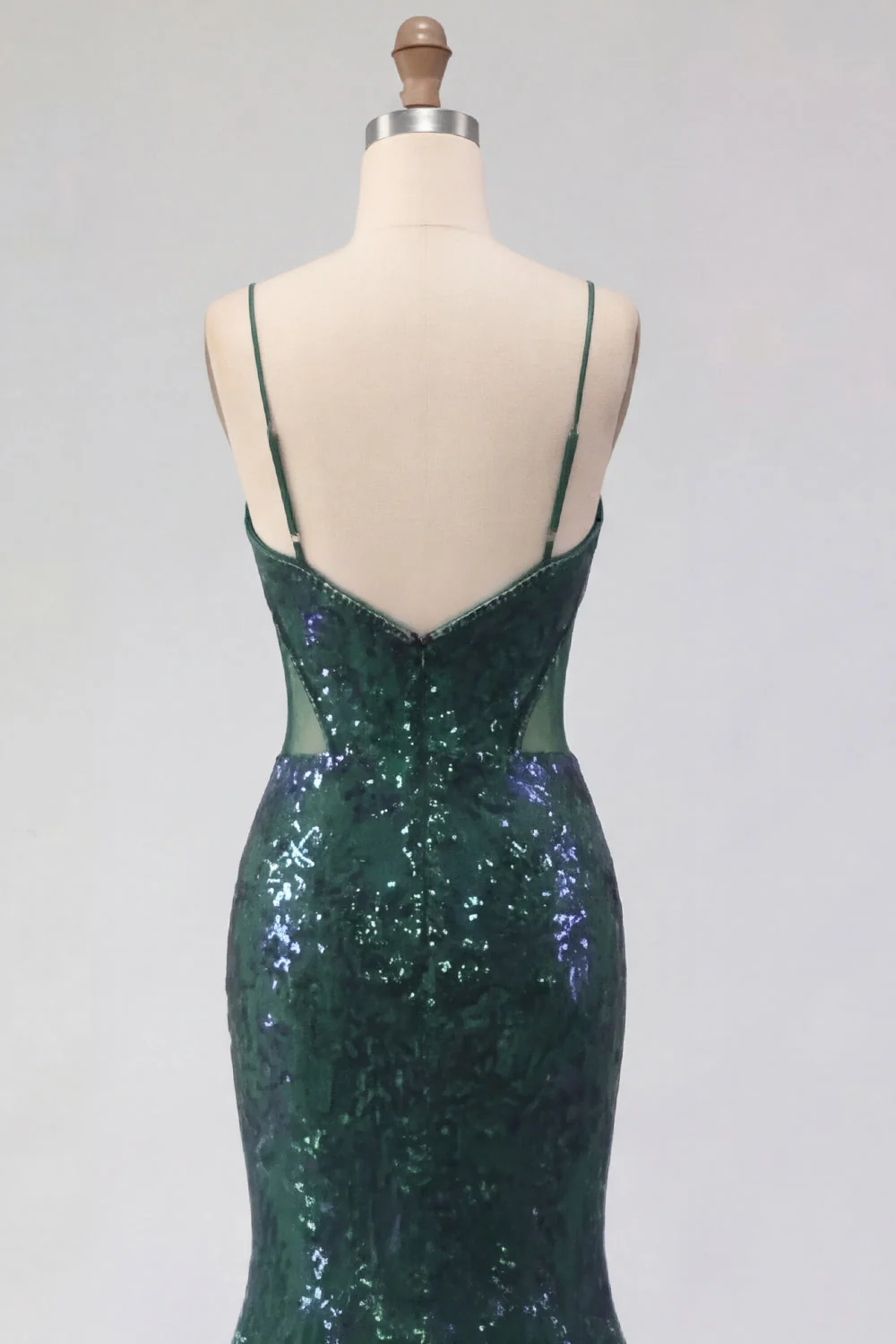 Robe longue de bal de promo en tulle à bretelles fines vert foncé scintillante vert foncé - Image 6