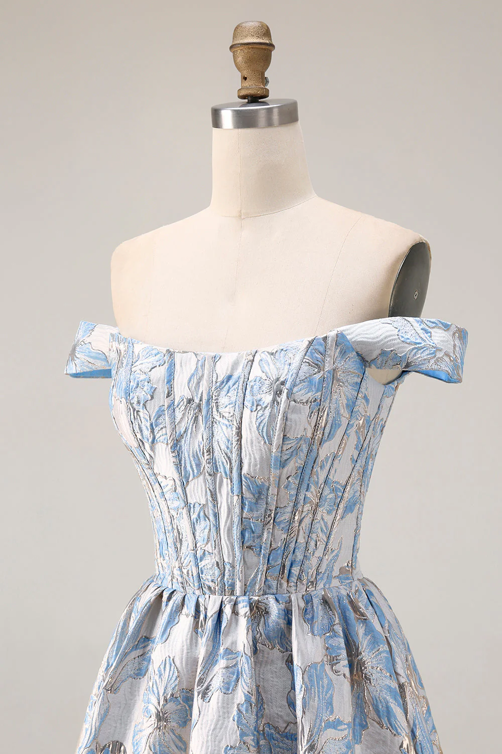 Robe de soirée convertible en jacquard bleu clair - Image 5
