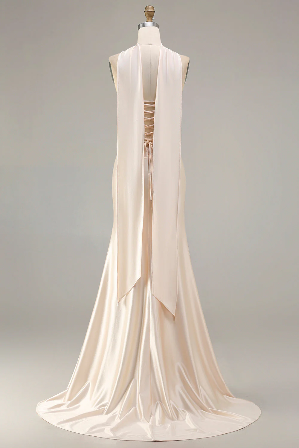Robe longue de bal décapotée sirène sereine sans bretelles en champagne - Image 2