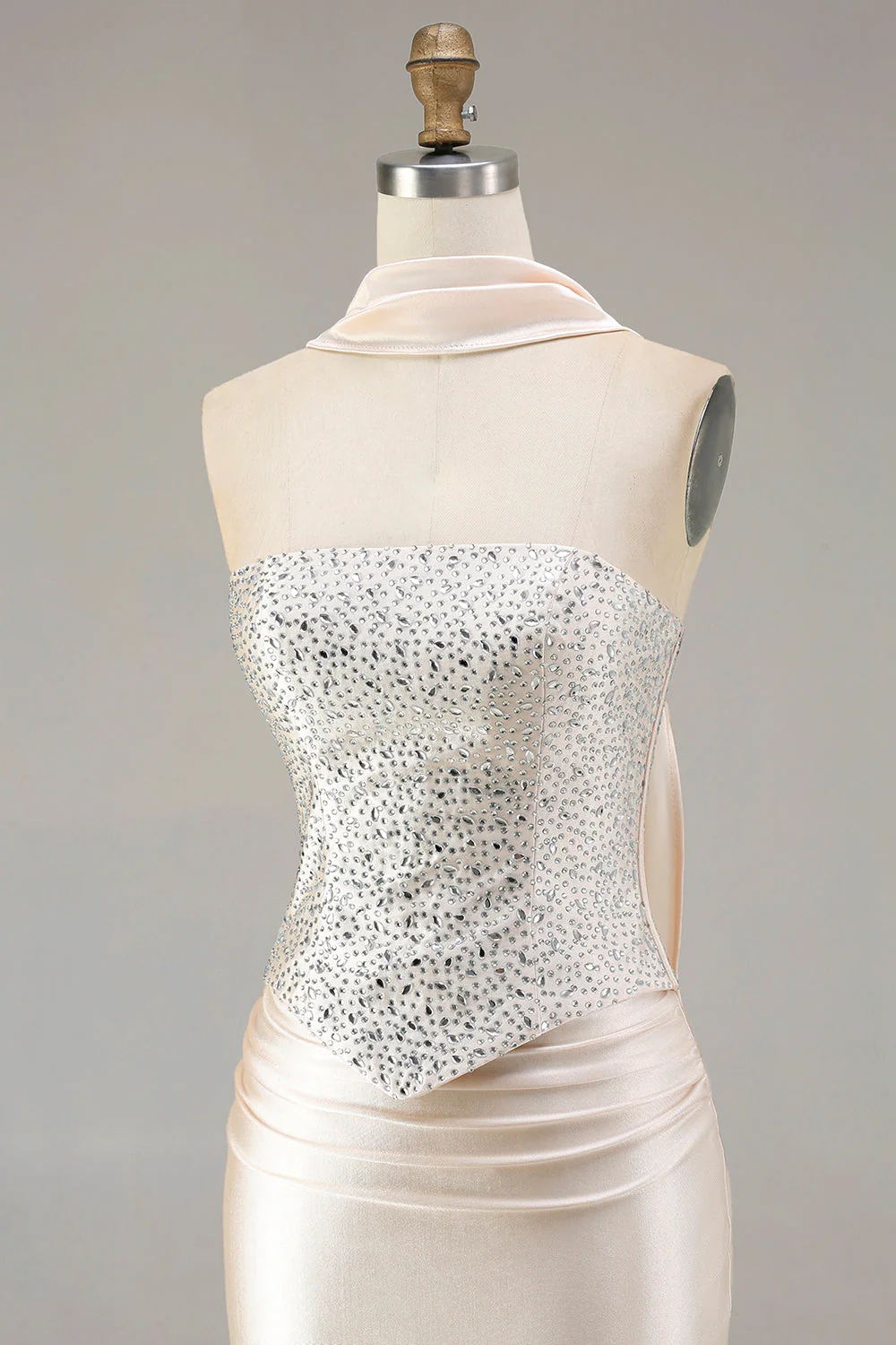 Robe longue de bal décapotée sirène sereine sans bretelles en champagne - Image 6