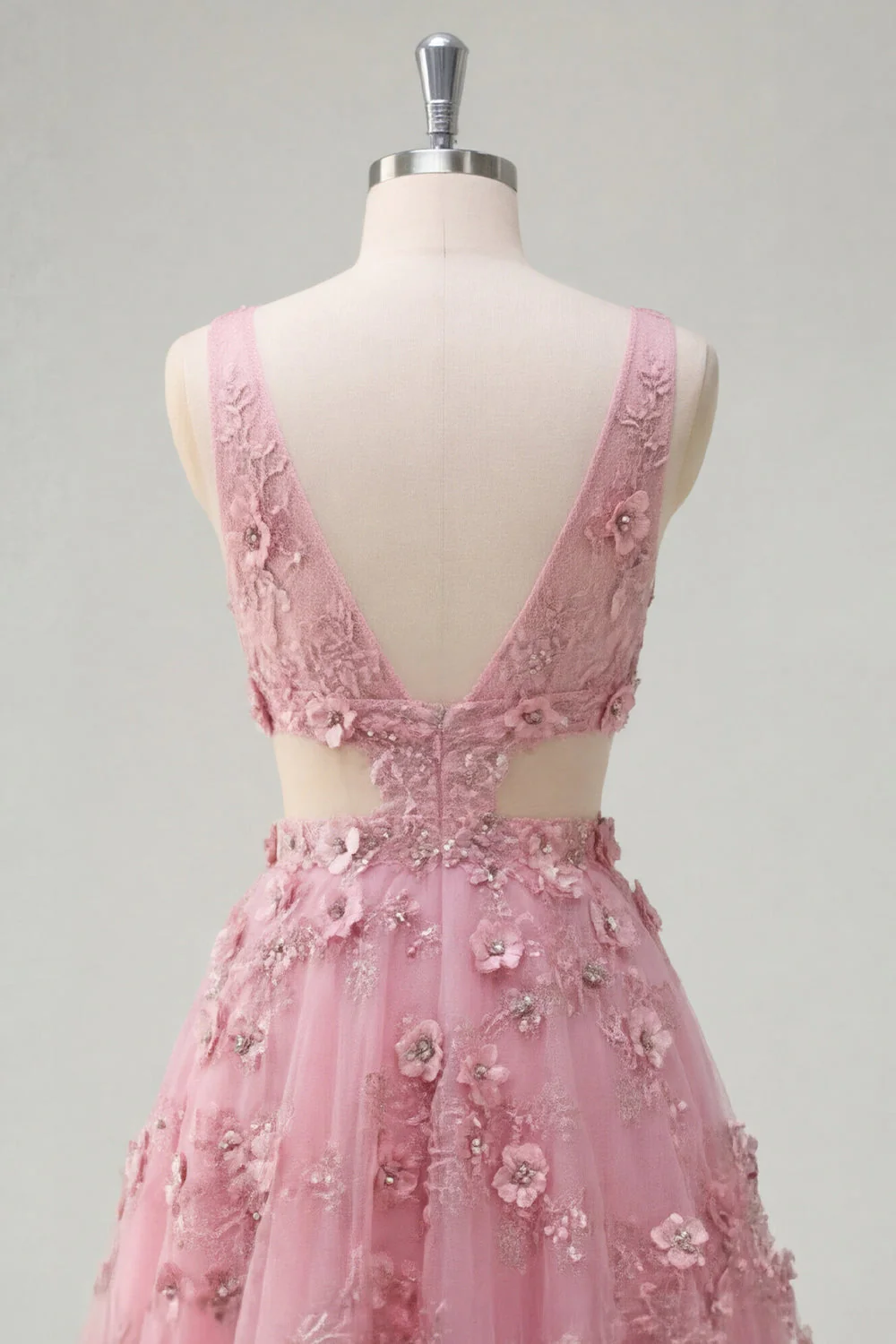 Robe longue de bal en taro en vr, décolleté en V ornée de perles, avec des fleurs 3D - Image 6