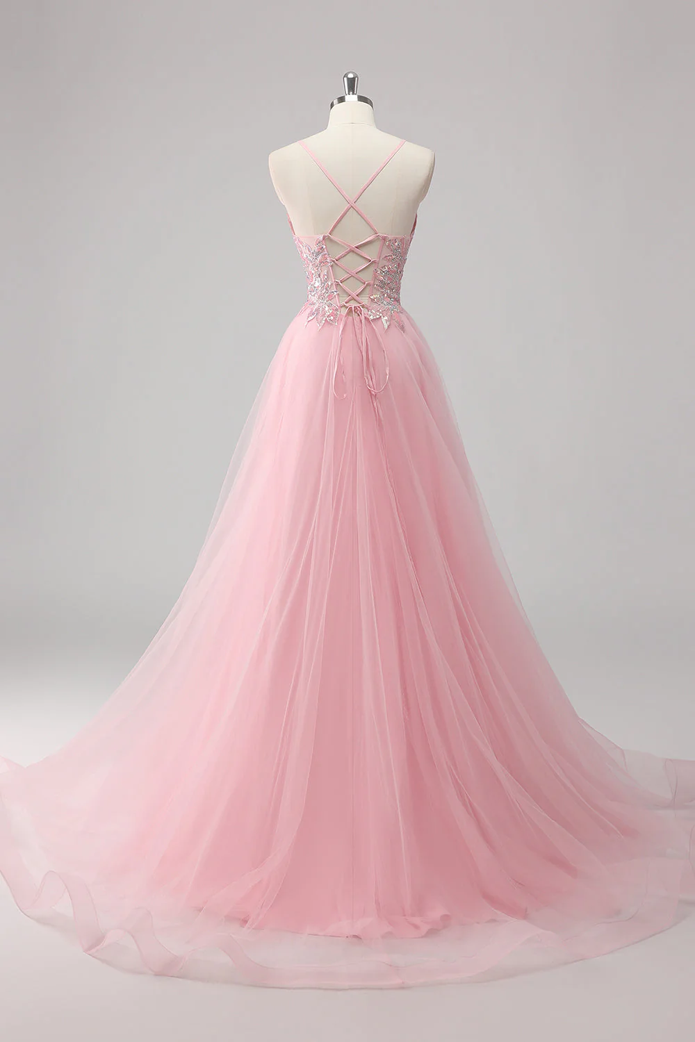 Robe de soirée en tulle à paillettes vertes avec lacets dans le dos - Image 8