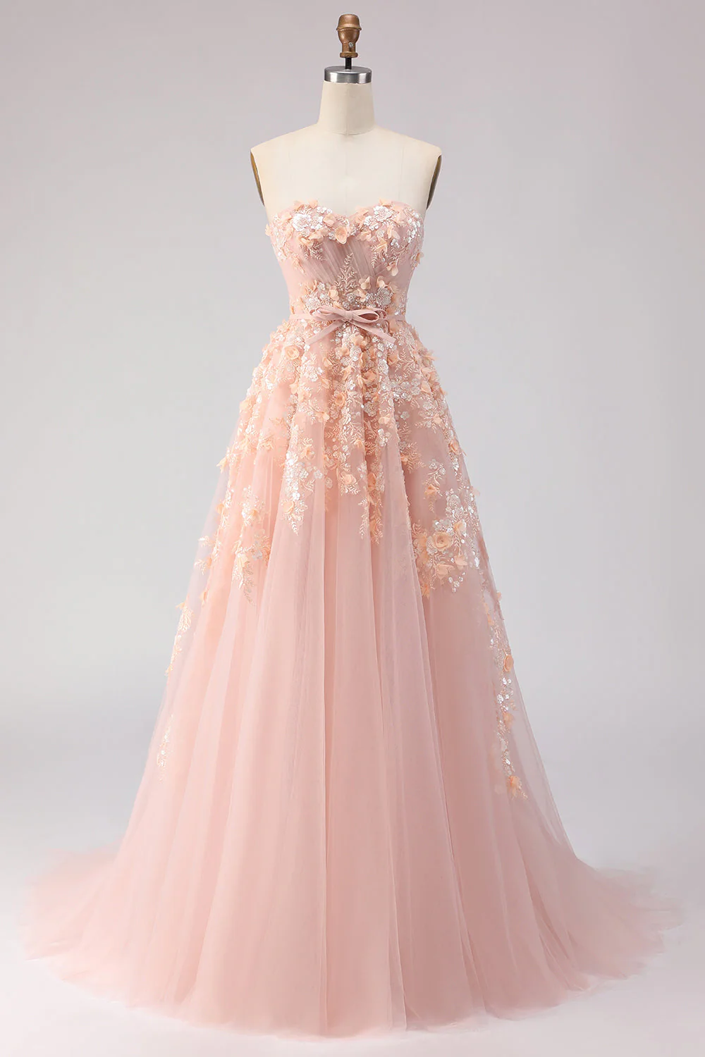 Robe longue de bal en tulle à perles perlées violette avec manches amovibles - Image 13