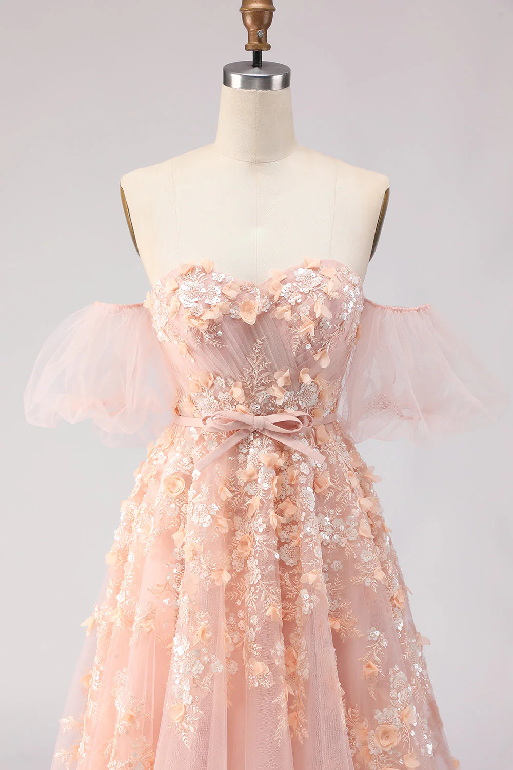 Robe longue de bal en tulle à perles perlées violette avec manches amovibles - Image 16