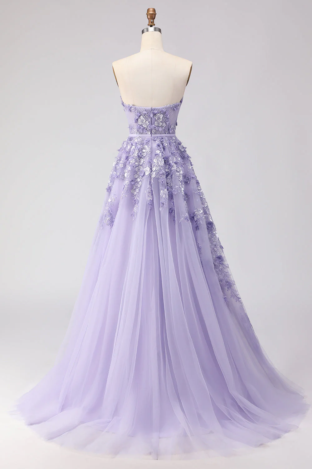 Robe longue de bal en tulle à perles perlées violette avec manches amovibles - Image 6