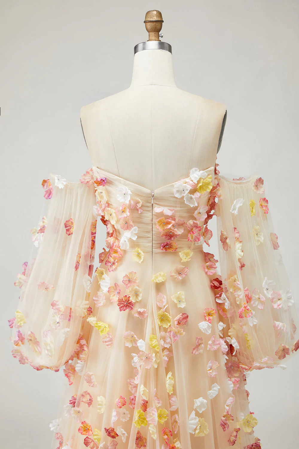 Robe longue de bal en tulle en tulle sans bretelles champanée Champagne sans bretelles A Line - Image 7