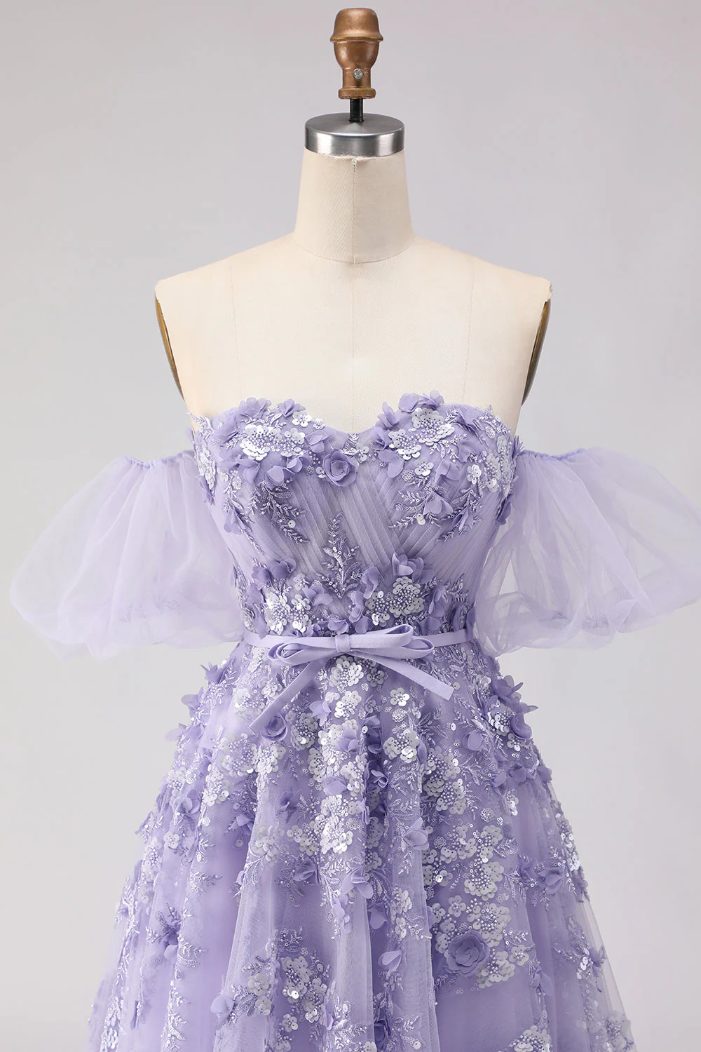 Robe longue de bal en tulle perlé à gros hauts à joues à épaules dénudées, manches amovibles - Image 16