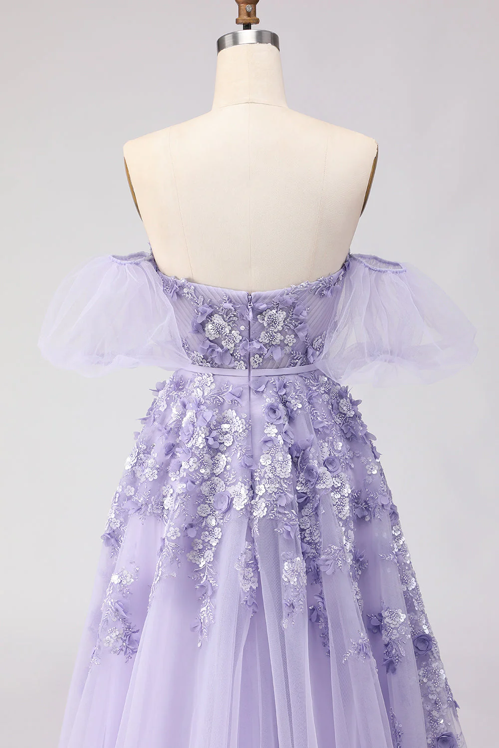 Robe longue de bal en tulle perlé à gros hauts à joues à épaules dénudées, manches amovibles - Image 17