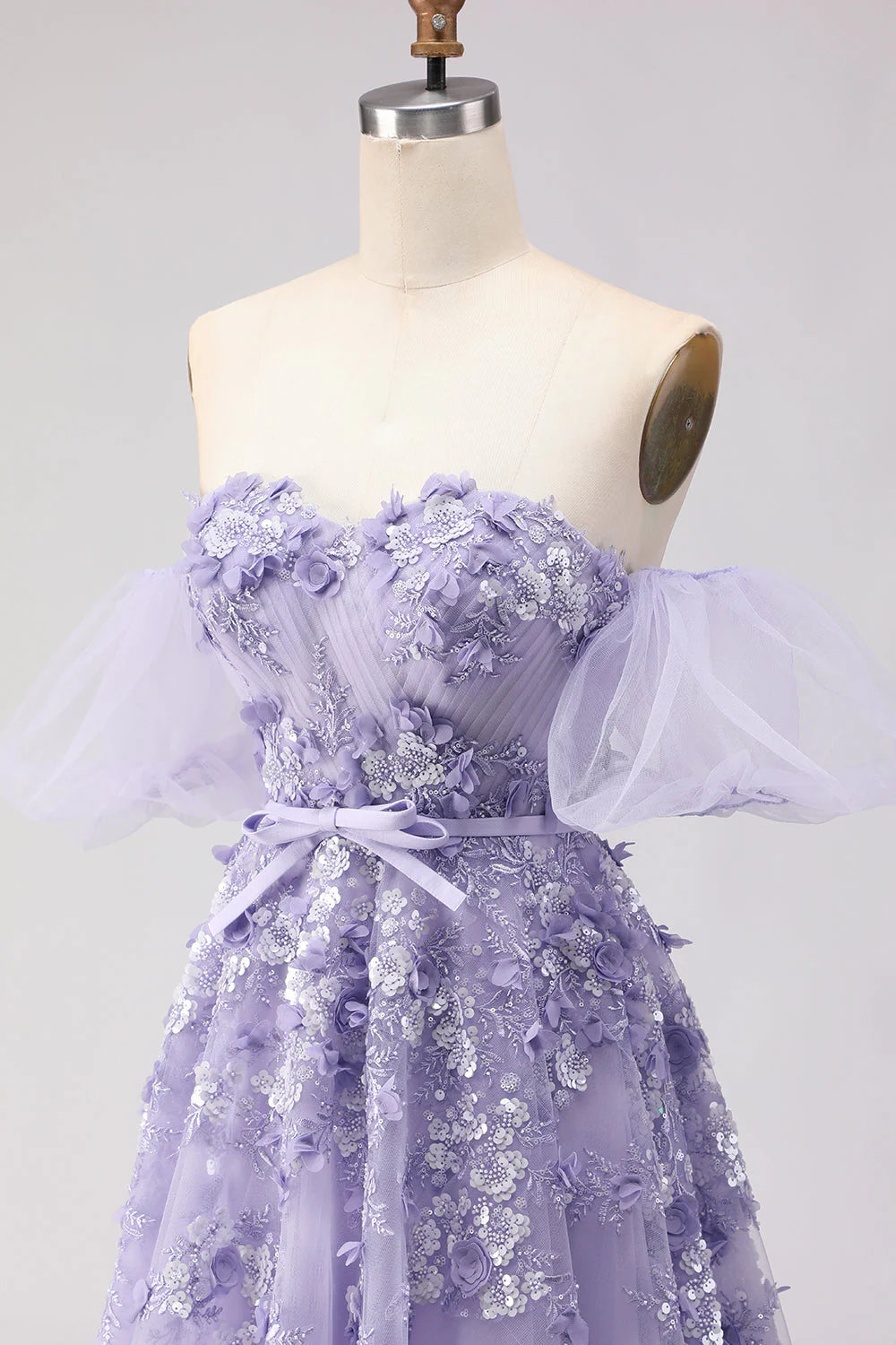 Robe longue de bal en tulle perlé à gros hauts à joues à épaules dénudées, manches amovibles - Image 18