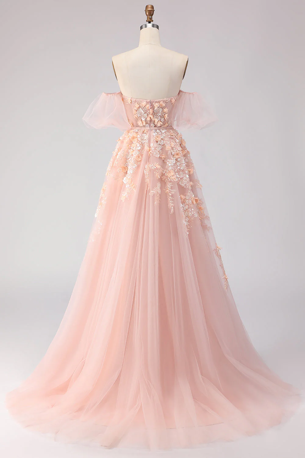 Robe longue de bal en tulle perlé à gros hauts à joues à épaules dénudées, manches amovibles - Image 2