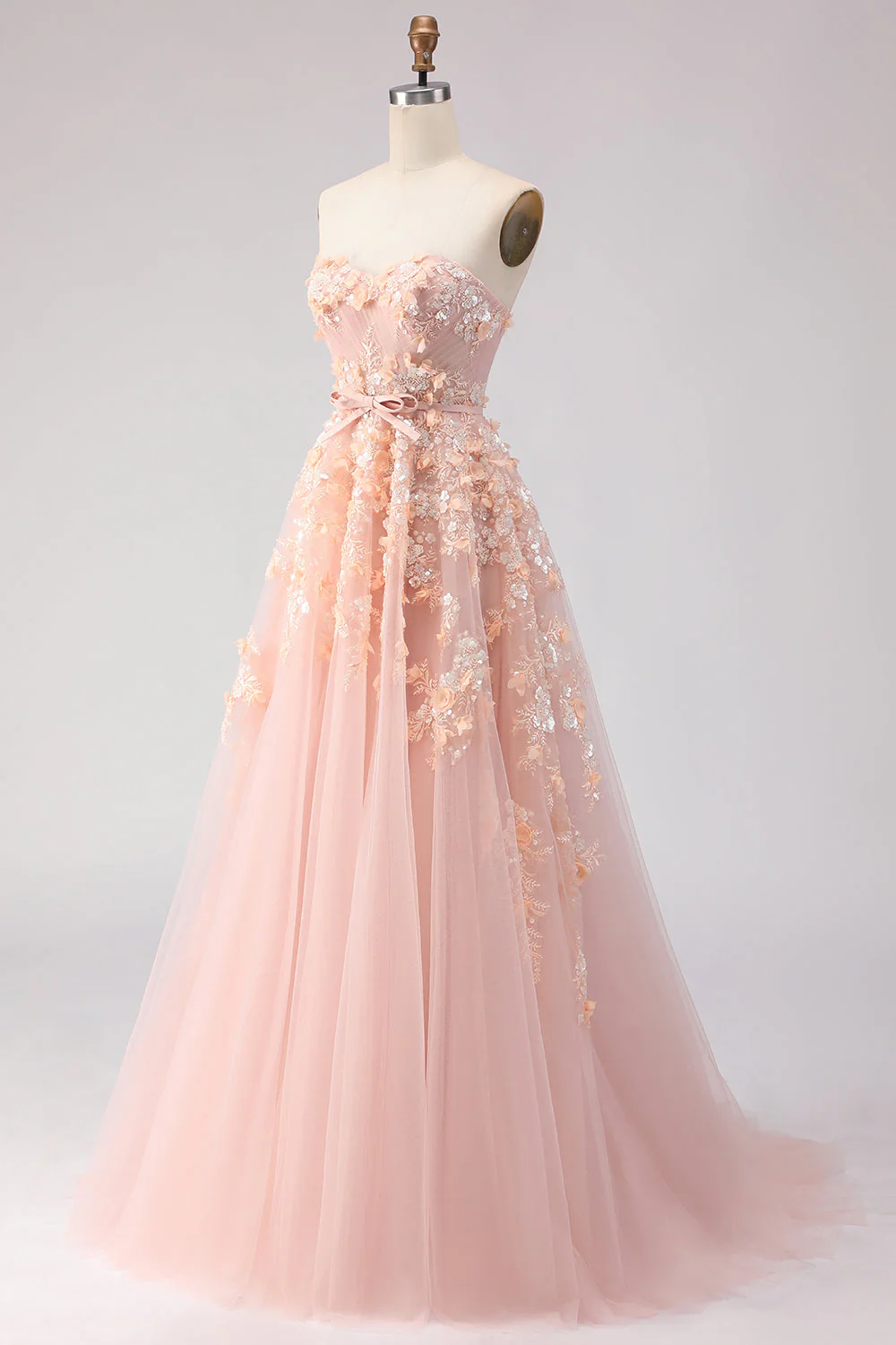 Robe longue de bal en tulle perlé à gros hauts à joues à épaules dénudées, manches amovibles - Image 5
