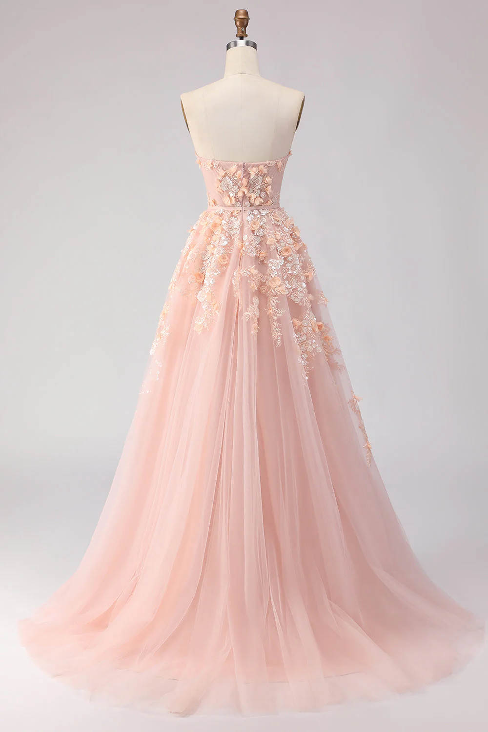 Robe longue de bal en tulle perlé à gros hauts à joues à épaules dénudées, manches amovibles - Image 6