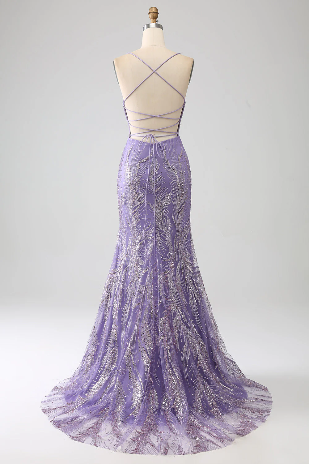 Robe longue de soirée lilas sirène scintillante - Image 2