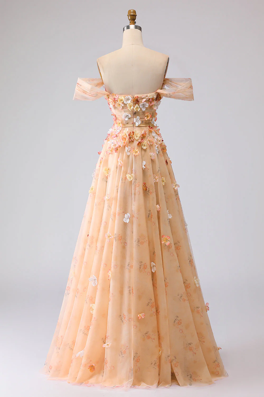 Robe longue de bal longue décapotable fleurie dénudée à l’épaule - Image 2