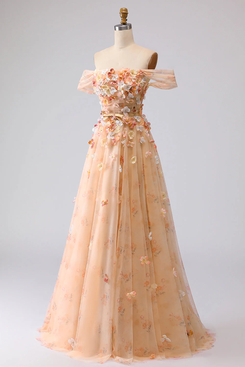 Robe longue de bal longue décapotable fleurie dénudée à l’épaule - Image 3