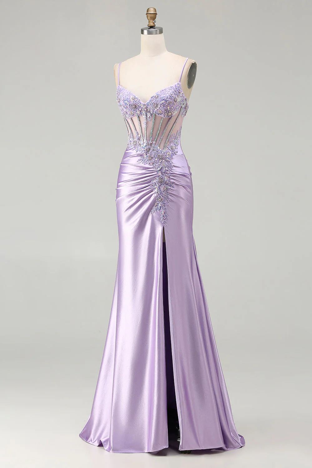 Robe longue de bal scintillante violet clair seuqin à fête - Image 3