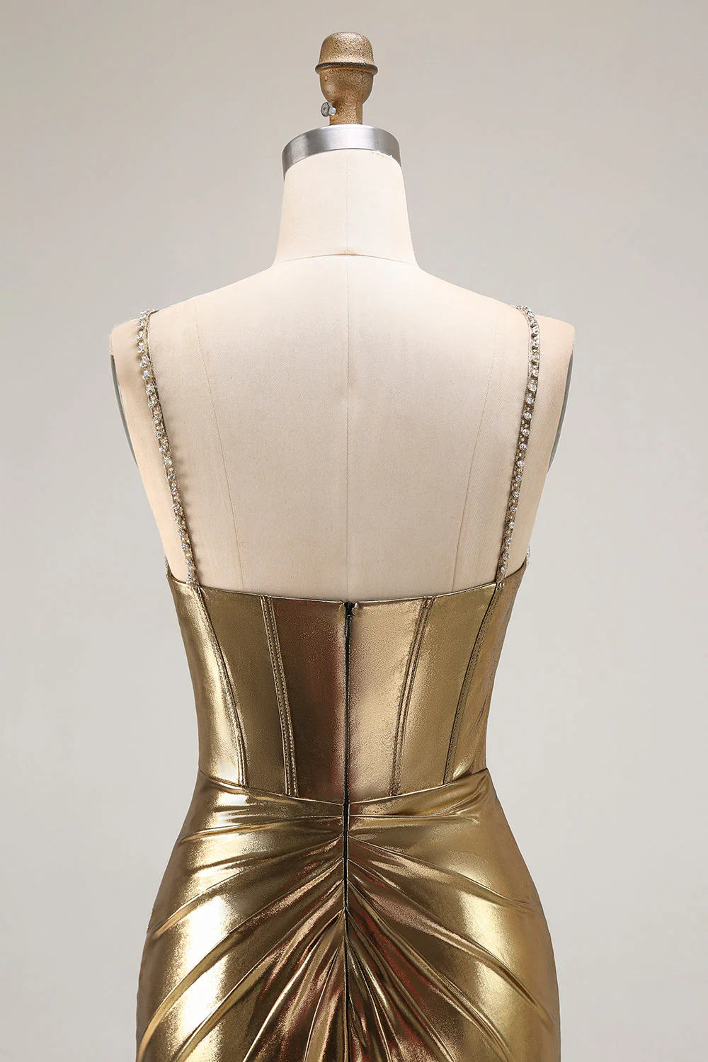 Robe de soirée sirène corset perlé doré métallisé avec fente - Image 7