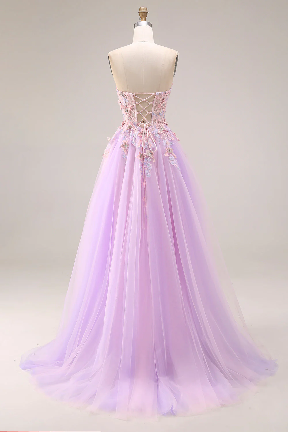 Robe longue de bal Sweetheart Lilas Tulle A-Line Appliquée avec fente - Image 2