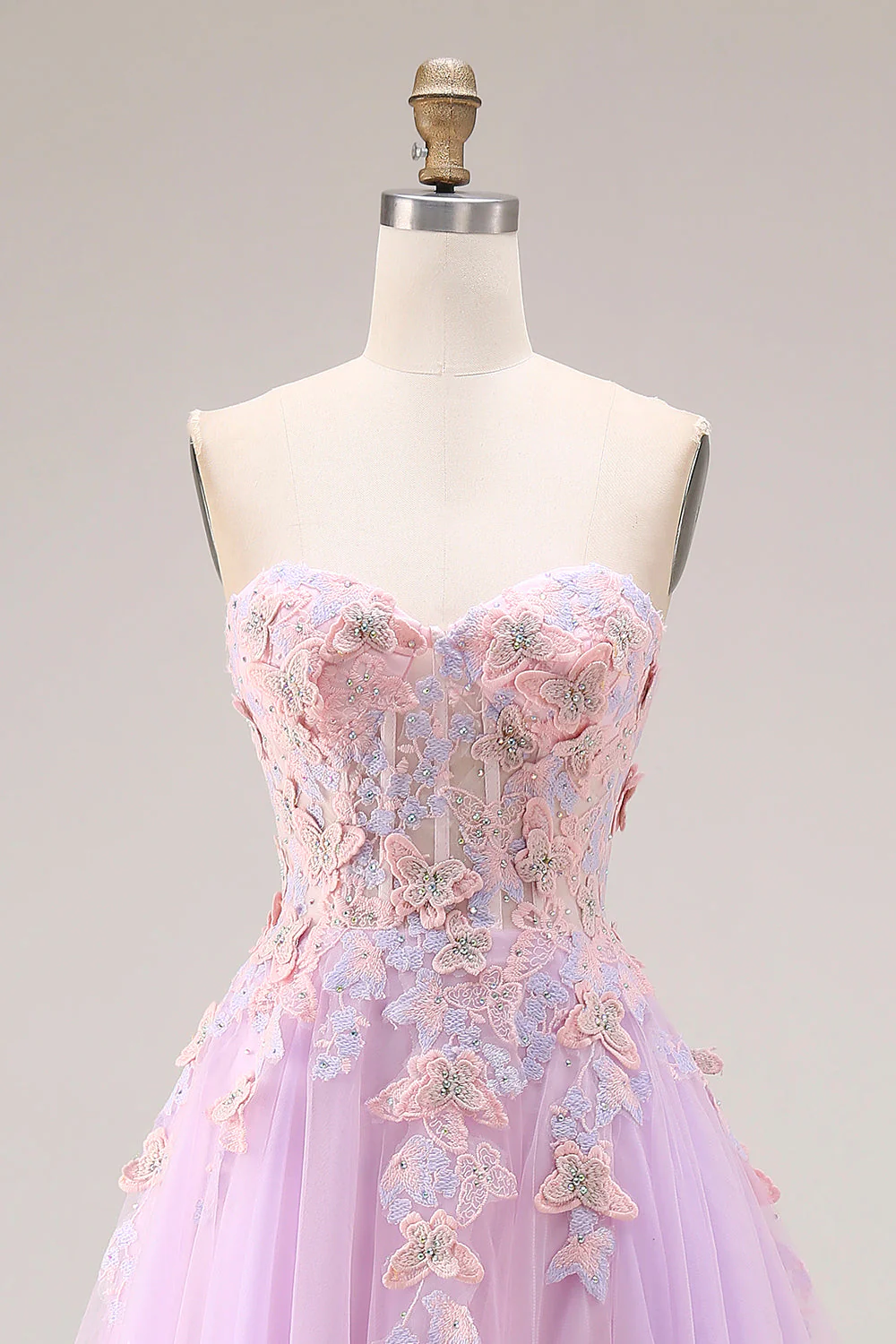 Robe longue de bal Sweetheart Lilas Tulle A-Line Appliquée avec fente - Image 4