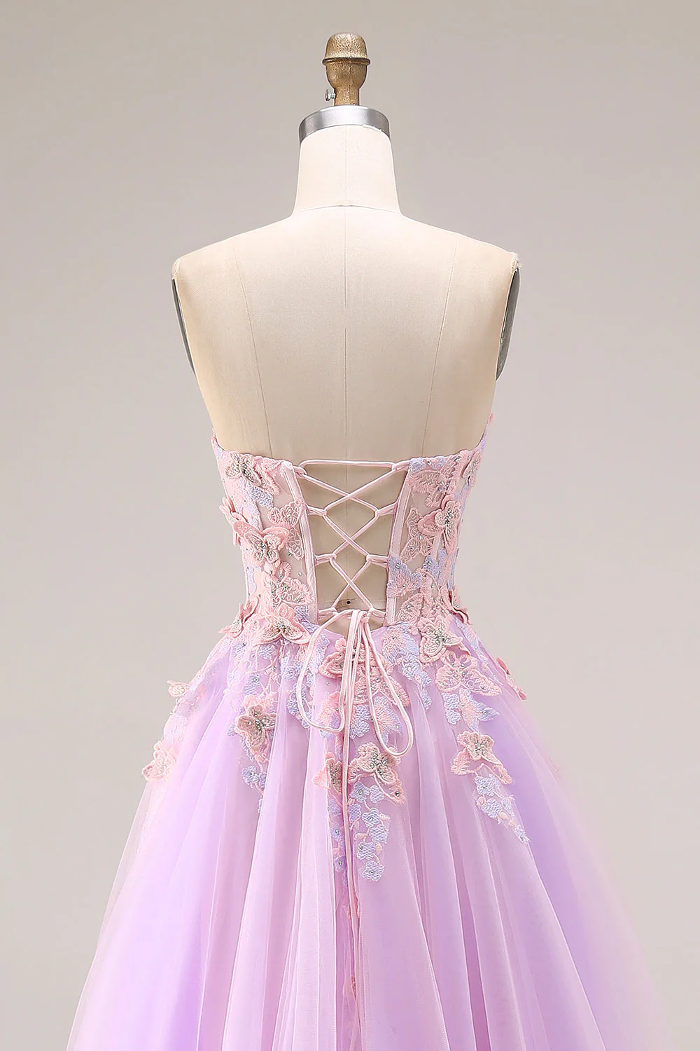 Robe longue de bal Sweetheart Lilas Tulle A-Line Appliquée avec fente - Image 5