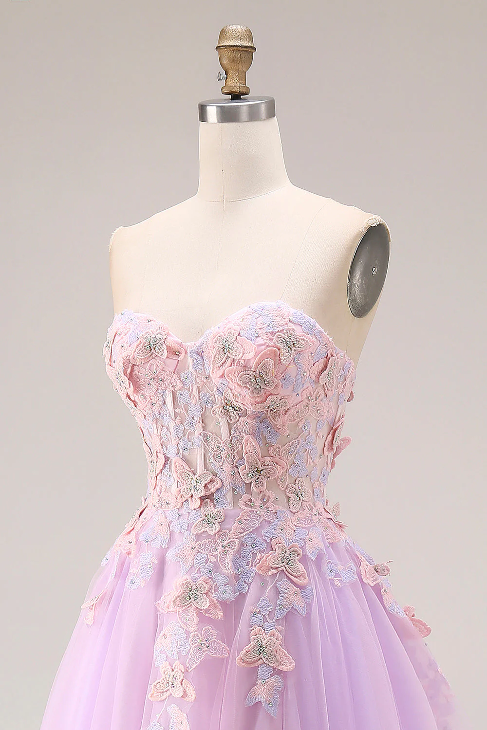 Robe longue de bal Sweetheart Lilas Tulle A-Line Appliquée avec fente - Image 6