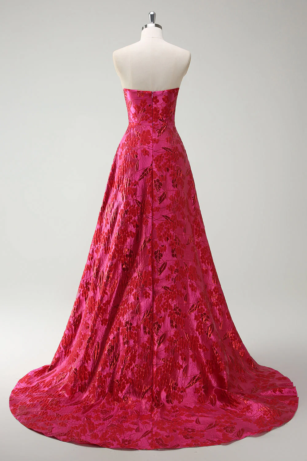 Robe De Soirée trapèze sans bretelles florale fuchsia - Image 2